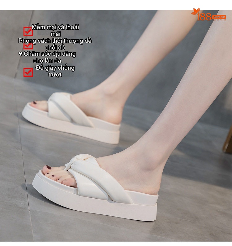 Dép Xỏ Ngón Nữ Đế Dày Chiều Cao Đế Khoảng 4cm Da Bóng Đi Biển Mùa Hè Màu Đen, Trắng chi tiết 7