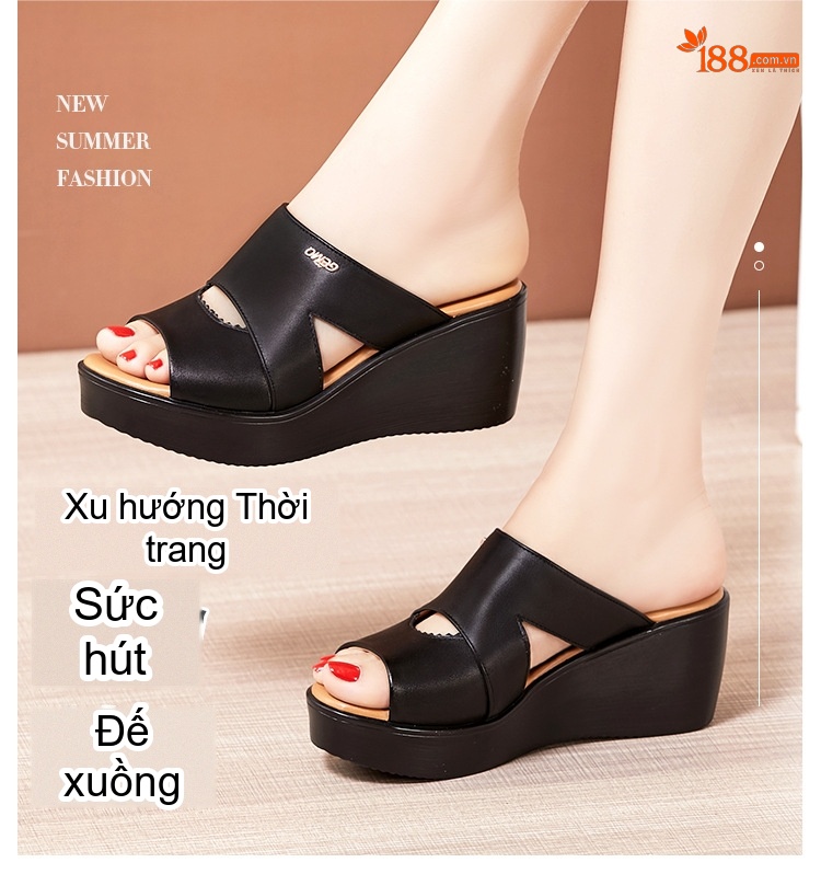 Dép Xuồng Nữ Da Bóng Chiều Cao Đế Khoảng 6cm Màu Đen, Đỏ, Trắng chi tiết 3