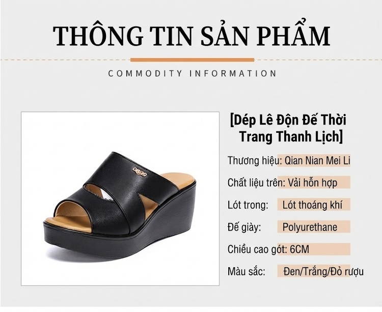 Dép Xuồng Nữ Da Bóng Chiều Cao Đế Khoảng 6cm Màu Đen, Đỏ, Trắng chi tiết 5