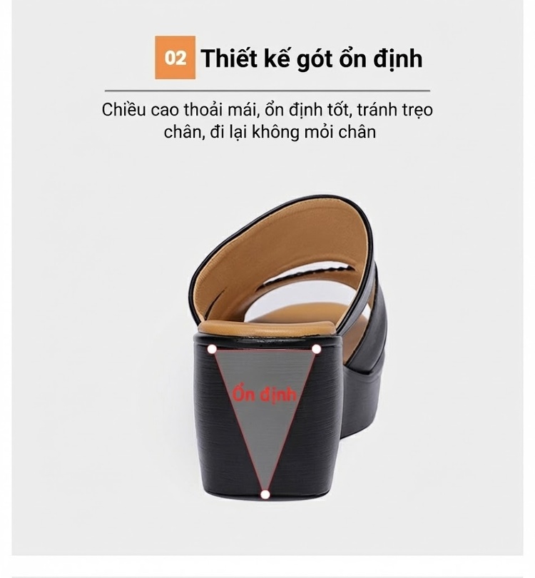 Dép Xuồng Nữ Da Bóng Chiều Cao Đế Khoảng 6cm Màu Đen, Đỏ, Trắng chi tiết 8