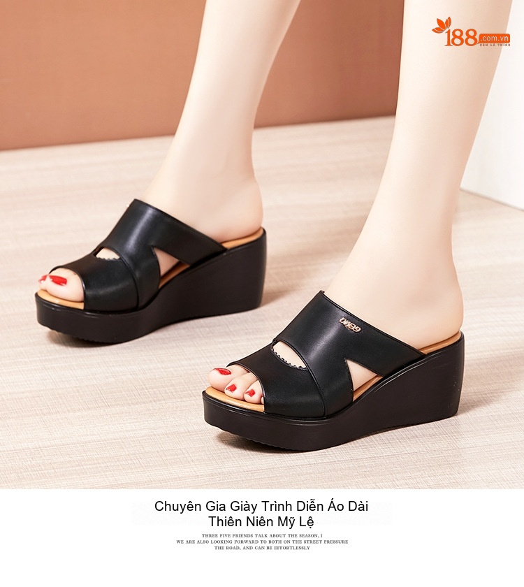 Dép Xuồng Nữ Da Bóng Chiều Cao Đế Khoảng 6cm Màu Đen, Đỏ, Trắng chi tiết 10