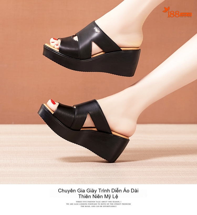 Dép Xuồng Nữ Da Bóng Chiều Cao Đế Khoảng 6cm Màu Đen, Đỏ, Trắng chi tiết 11