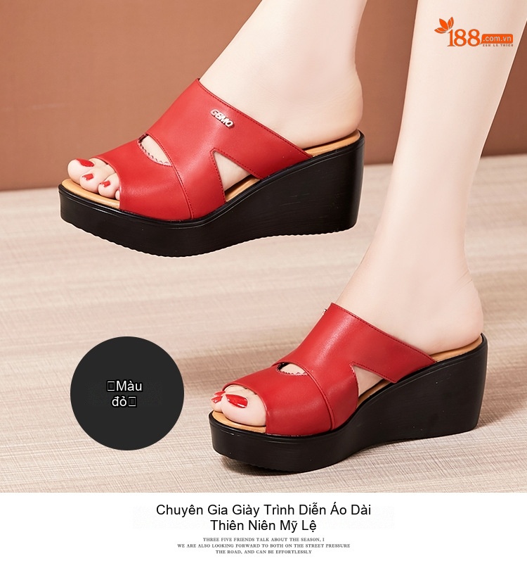 Dép Xuồng Nữ Da Bóng Chiều Cao Đế Khoảng 6cm Màu Đen, Đỏ, Trắng chi tiết 12
