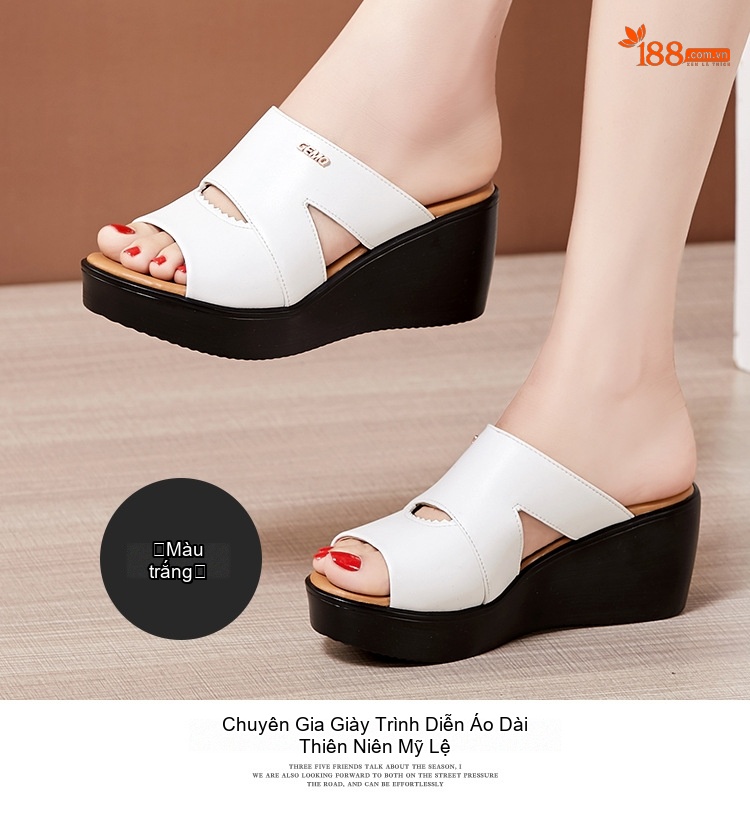 Dép Xuồng Nữ Da Bóng Chiều Cao Đế Khoảng 6cm Màu Đen, Đỏ, Trắng chi tiết 13