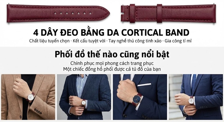 Đồng Hồ Đôi Dây Da Phong Cách Anh Quốc Chống Nước Thời Trang Màu Đen, Trắng, Đỏ, Tím chi tiết 11