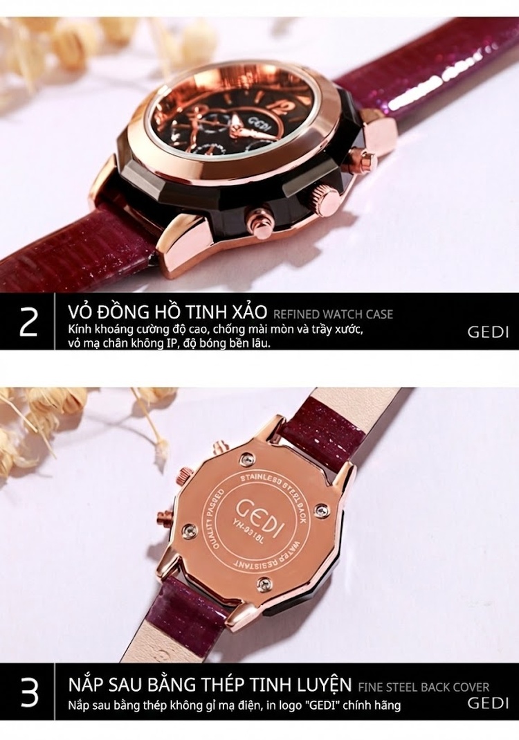 Đồng Hồ Đôi Dây Da Phong Cách Anh Quốc Chống Nước Thời Trang Màu Đen, Trắng, Đỏ, Tím chi tiết 10