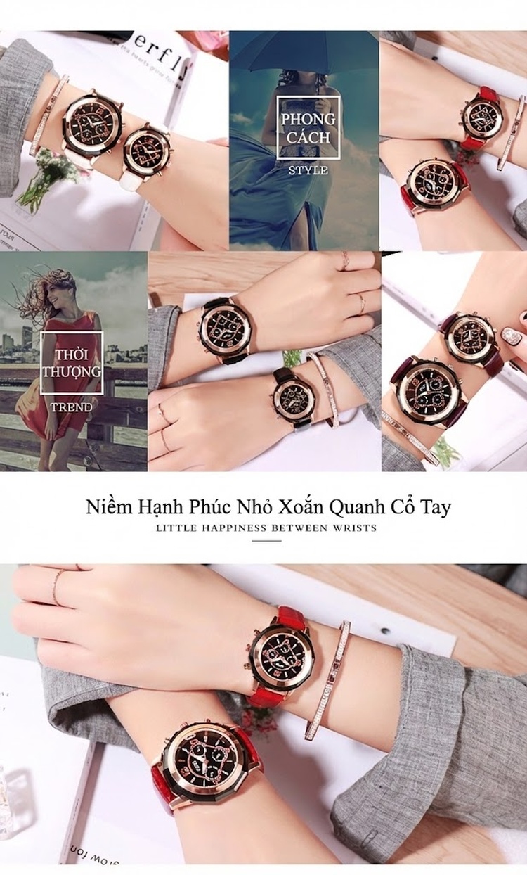 Đồng Hồ Đôi Dây Da Phong Cách Anh Quốc Chống Nước Thời Trang Màu Đen, Trắng, Đỏ, Tím chi tiết 4