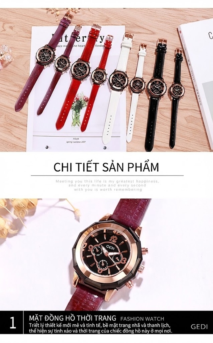 Đồng Hồ Đôi Dây Da Phong Cách Anh Quốc Chống Nước Thời Trang Màu Đen, Trắng, Đỏ, Tím chi tiết 9