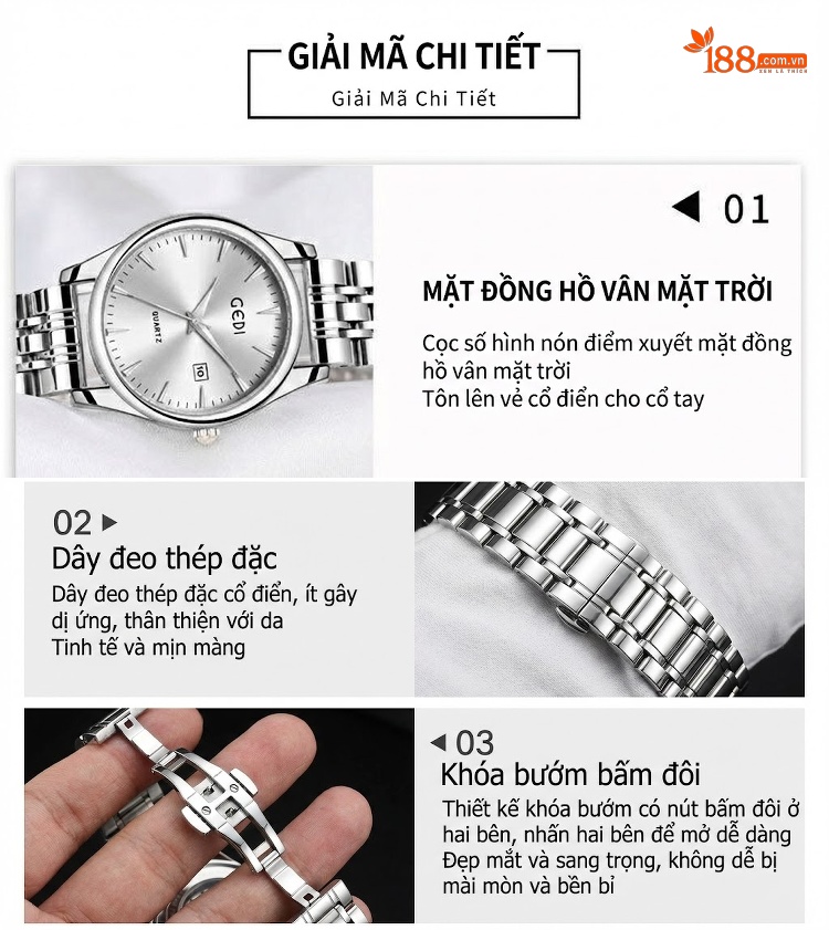 Đồng Hồ Đôi Dây Thép Không Gỉ Quartz Cao Cấp Thiết Kế Tối Giản Màu Bạc, Đen, Vàng, Hồng... chi tiết 8