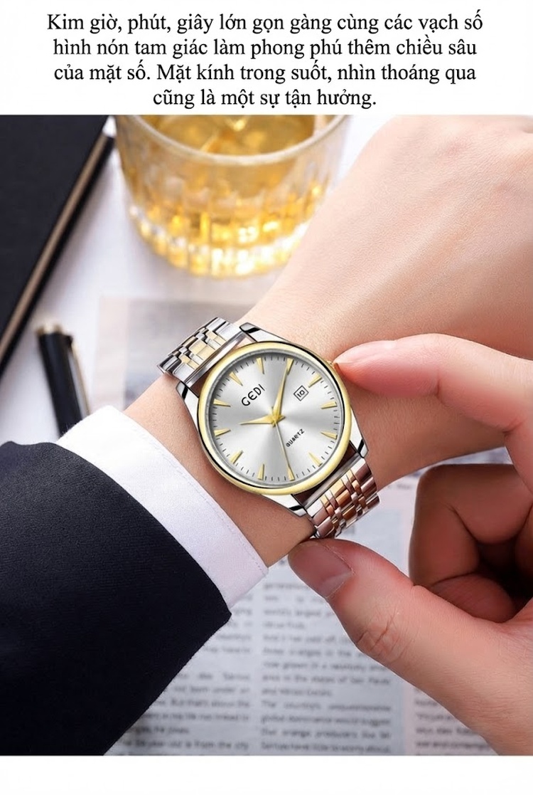 Đồng Hồ Đôi Dây Thép Không Gỉ Quartz Cao Cấp Thiết Kế Tối Giản Màu Bạc, Đen, Vàng, Hồng... chi tiết 13