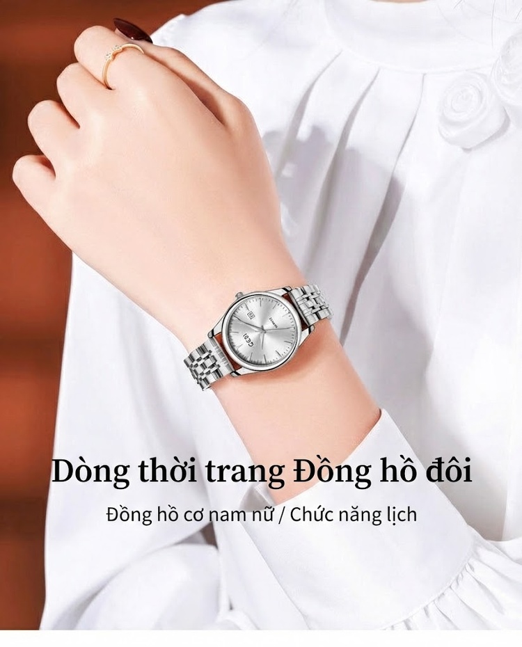 Đồng Hồ Đôi Dây Thép Không Gỉ Quartz Cao Cấp Thiết Kế Tối Giản Màu Bạc, Đen, Vàng, Hồng... chi tiết 1