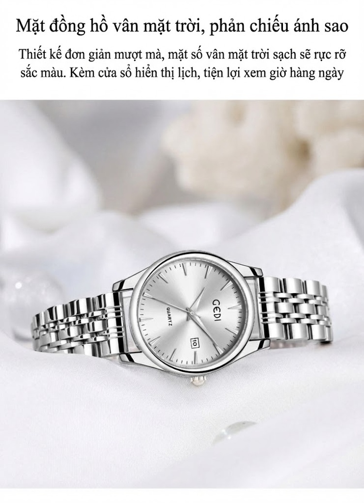 Đồng Hồ Đôi Dây Thép Không Gỉ Quartz Cao Cấp Thiết Kế Tối Giản Màu Bạc, Đen, Vàng, Hồng... chi tiết 2