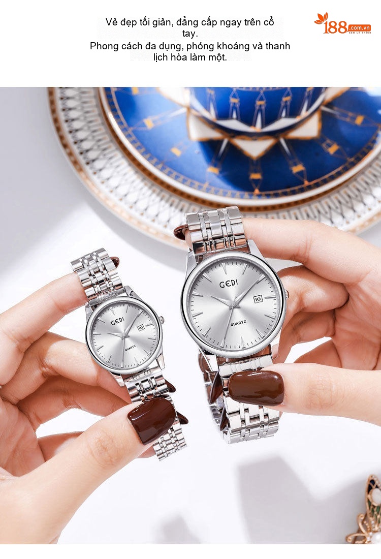 Đồng Hồ Đôi Dây Thép Không Gỉ Quartz Cao Cấp Thiết Kế Tối Giản Màu Bạc, Đen, Vàng, Hồng... chi tiết 4
