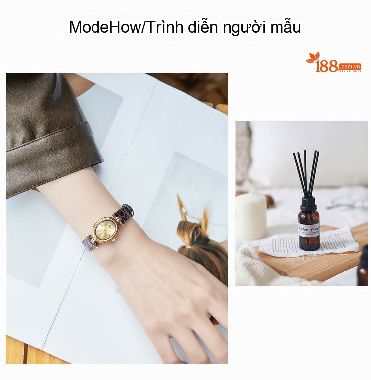 Đồng Hồ Nữ Dây Da Kiểu Cổ Điển Mặt Oval Nhỏ Nhắn Màu Nâu, Đen chi tiết 5