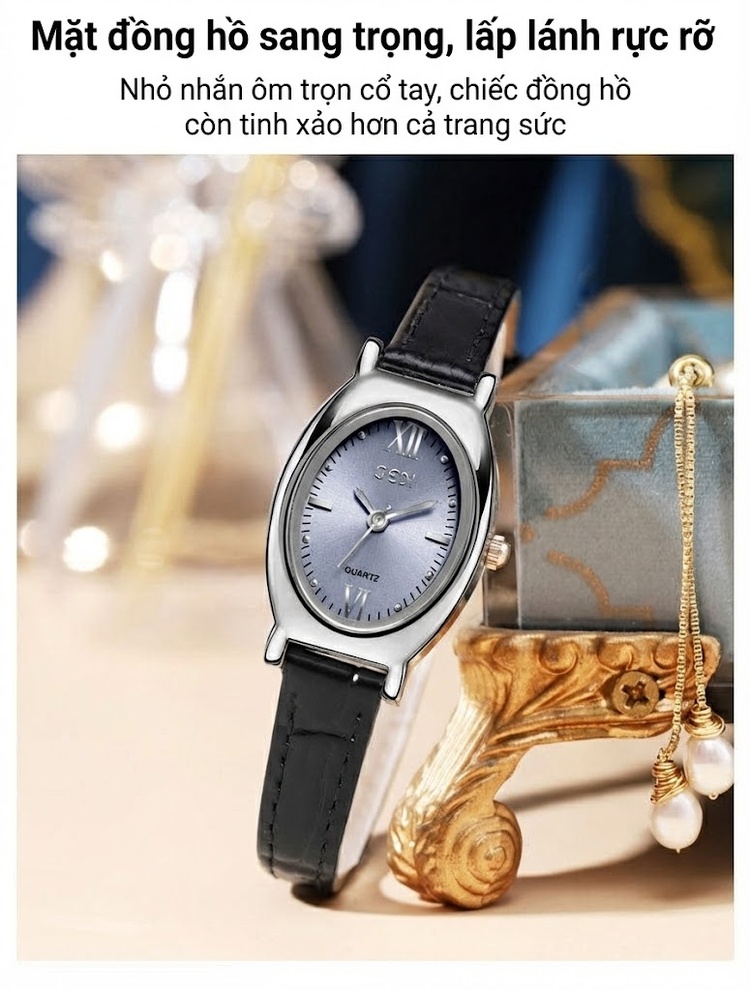 Đồng Hồ Nữ Dây Da Thật Mặt Oval Cao Cấp Màu Nâu, Đen, Bạc, Xanh... chi tiết 20