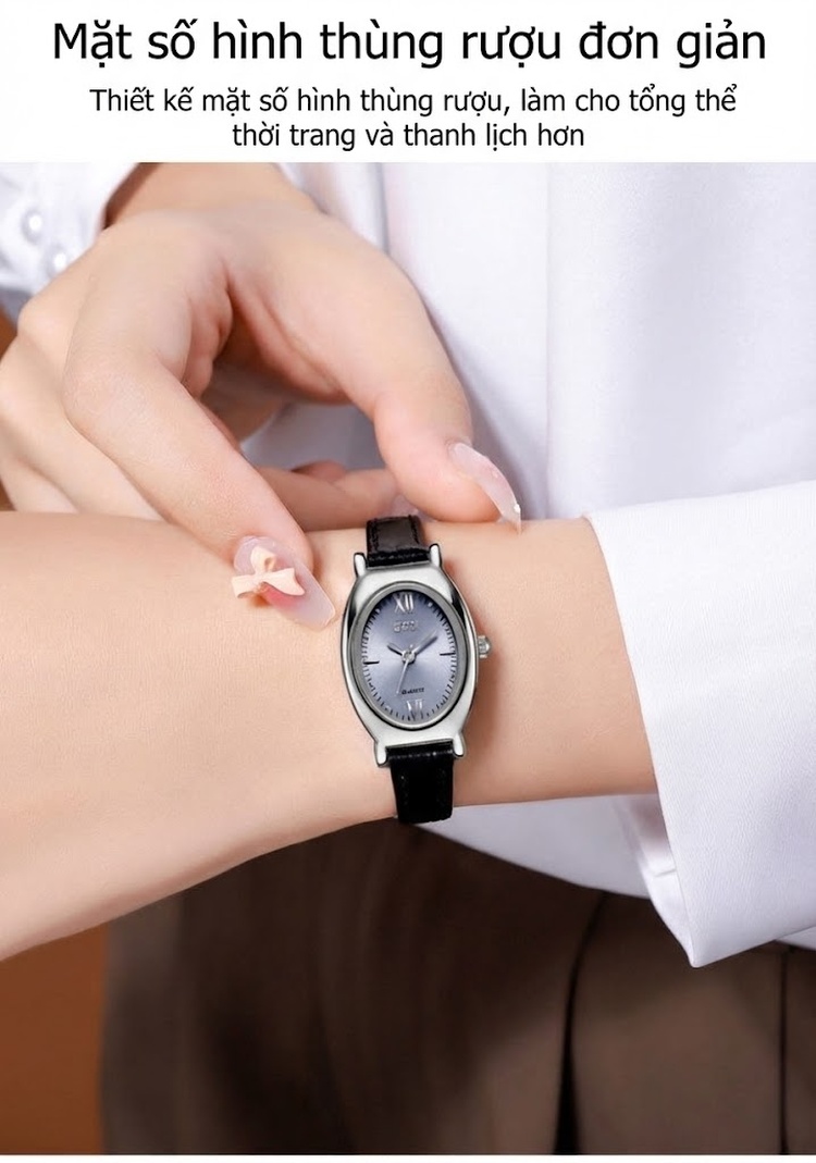 Đồng Hồ Nữ Dây Da Thật Mặt Oval Cao Cấp Màu Nâu, Đen, Bạc, Xanh... chi tiết 21