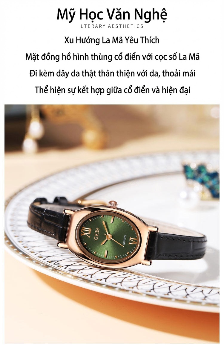Đồng Hồ Nữ Dây Da Thật Mặt Oval Cao Cấp Màu Nâu, Đen, Bạc, Xanh... chi tiết 9