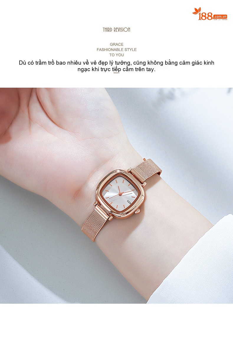 Đồng Hồ Nữ Dây Lưới Mặt Vuông Phong Cách Hàn Quốc Màu Đen, Vàng, Bạc, Hồng... chi tiết 11