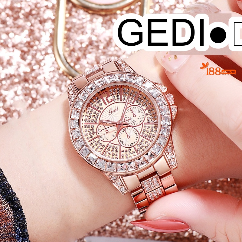 Đồng Hồ Nữ Dây Thép Đính Đá Thời Trang Quartz Chống Nước Màu Vàng, Bạc, Hồng Vàng, Xám...