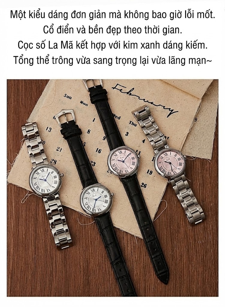 Đồng Hồ Nữ Gedi Dây Kim Loại Quartz Chống Nước Phong Cách Cổ Điển Màu Trắng, Xanh chi tiết 3