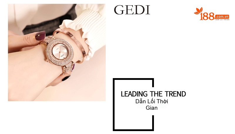 Đồng Hồ Nữ GEDI Dây Thép Đính Đá Thời Trang Mặt Tròn Cổ Điển Màu Vàng Hồng, Đen chi tiết 9