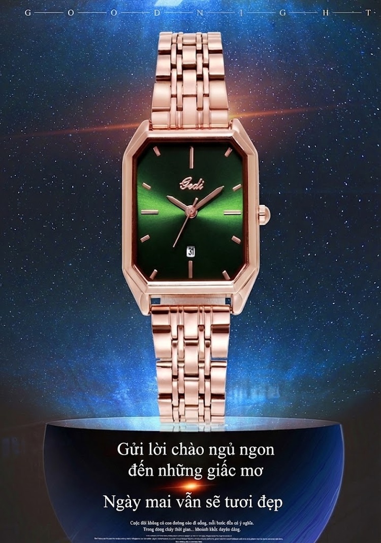Đồng Hồ Nữ GEDI Dây Thép Mặt Chữ Nhật Thời Trang, Lịch Ngày Màu Đỏ, Đen, Xanh Lá, Trắng... chi tiết 1