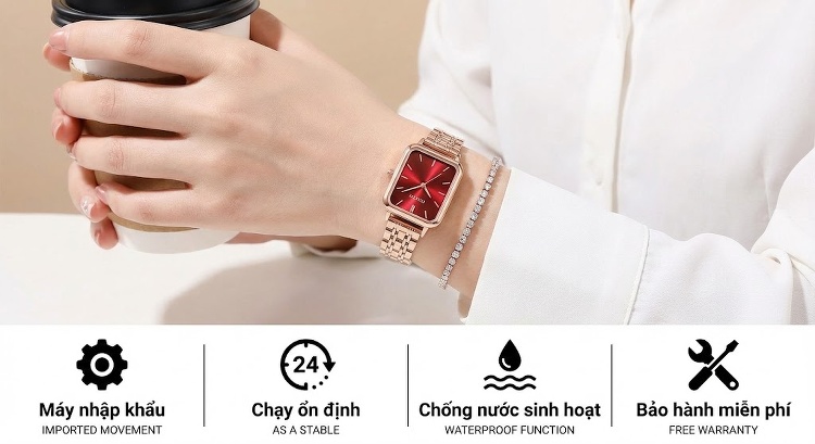 Đồng Hồ Nữ GEDI Dây Thép Mặt Chữ Nhật Thời Trang, Lịch Ngày Màu Đỏ, Đen, Xanh Lá, Trắng... chi tiết 2