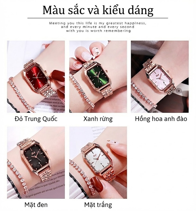 Đồng Hồ Nữ GEDI Dây Thép Mặt Chữ Nhật Thời Trang, Lịch Ngày Màu Đỏ, Đen, Xanh Lá, Trắng... chi tiết 4