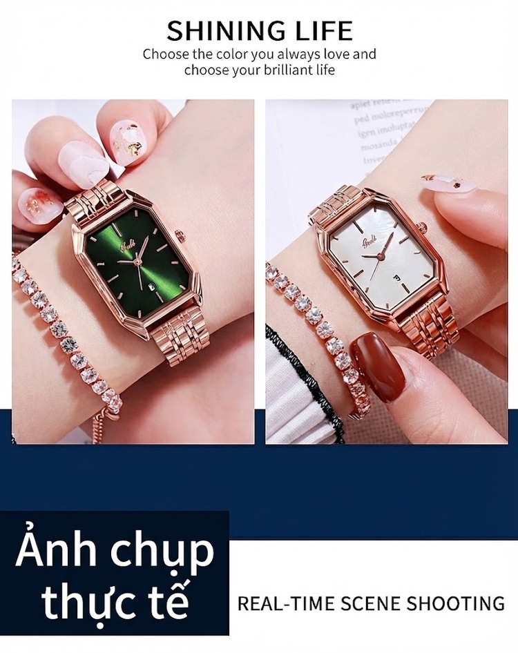 Đồng Hồ Nữ GEDI Dây Thép Mặt Chữ Nhật Thời Trang, Lịch Ngày Màu Đỏ, Đen, Xanh Lá, Trắng... chi tiết 5