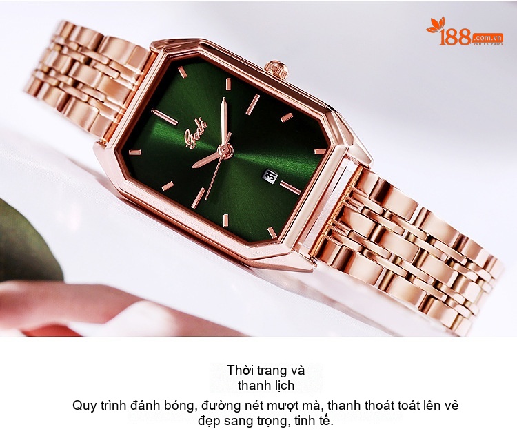 Đồng Hồ Nữ GEDI Dây Thép Mặt Chữ Nhật Thời Trang, Lịch Ngày Màu Đỏ, Đen, Xanh Lá, Trắng... chi tiết 6