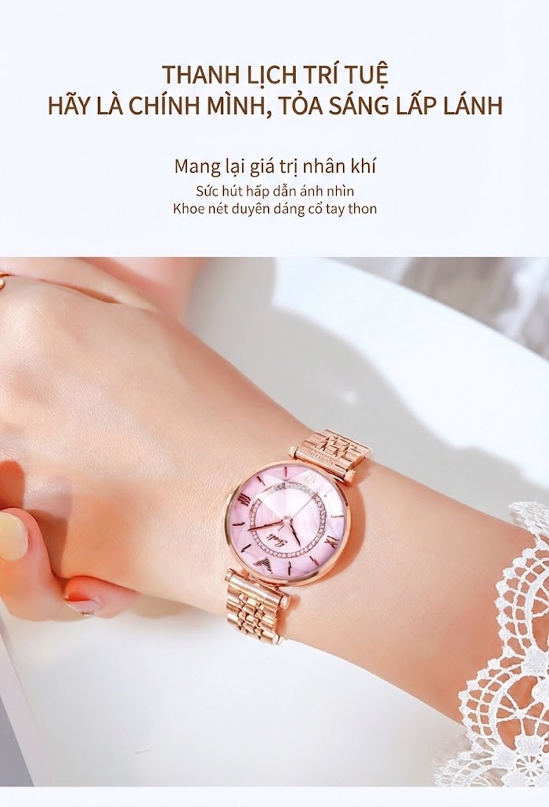 Đồng Hồ Nữ GEDI Dây Thép Thời Trang Mặt Kính Cường Lực Màu Trắng, Xanh Dương, Hồng, Vàng... chi tiết 18