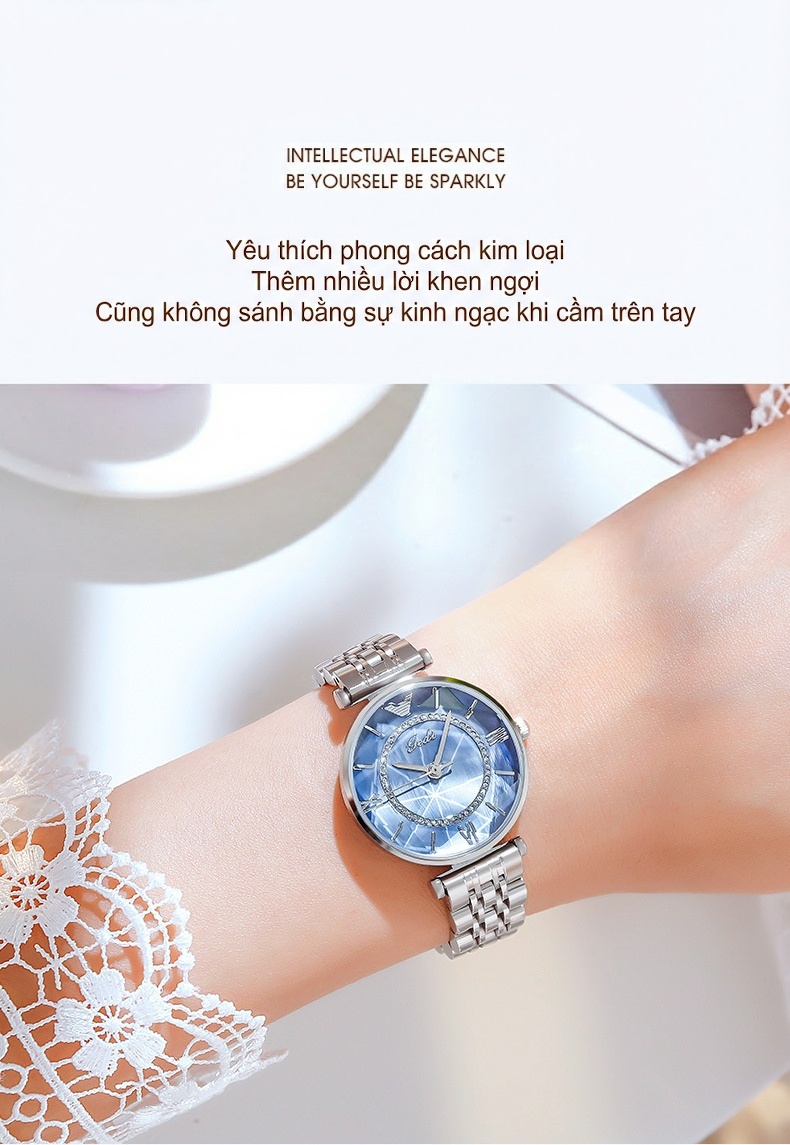 Đồng Hồ Nữ GEDI Dây Thép Thời Trang Mặt Kính Cường Lực Màu Trắng, Xanh Dương, Hồng, Vàng... chi tiết 6