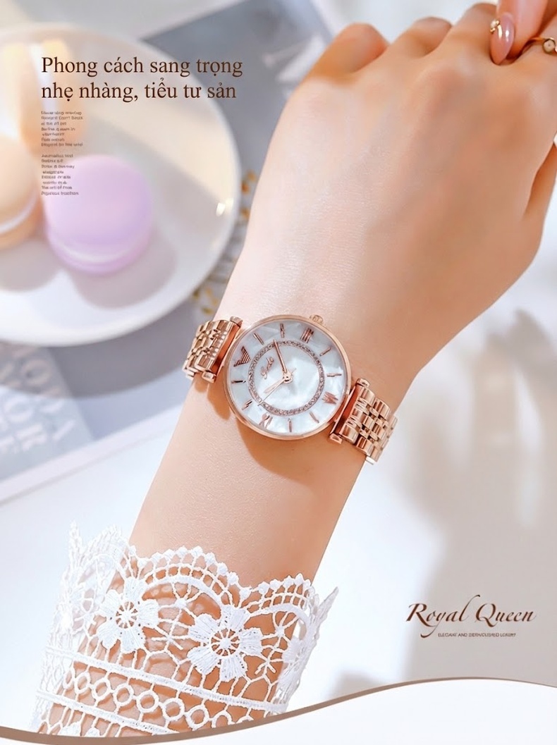 Đồng Hồ Nữ GEDI Dây Thép Thời Trang Mặt Kính Cường Lực Màu Trắng, Xanh Dương, Hồng, Vàng... chi tiết 5