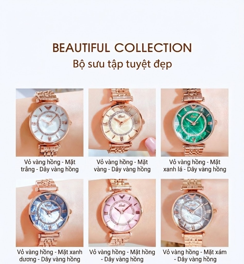 Đồng Hồ Nữ GEDI Dây Thép Thời Trang Mặt Kính Cường Lực Màu Trắng, Xanh Dương, Hồng, Vàng... chi tiết 14