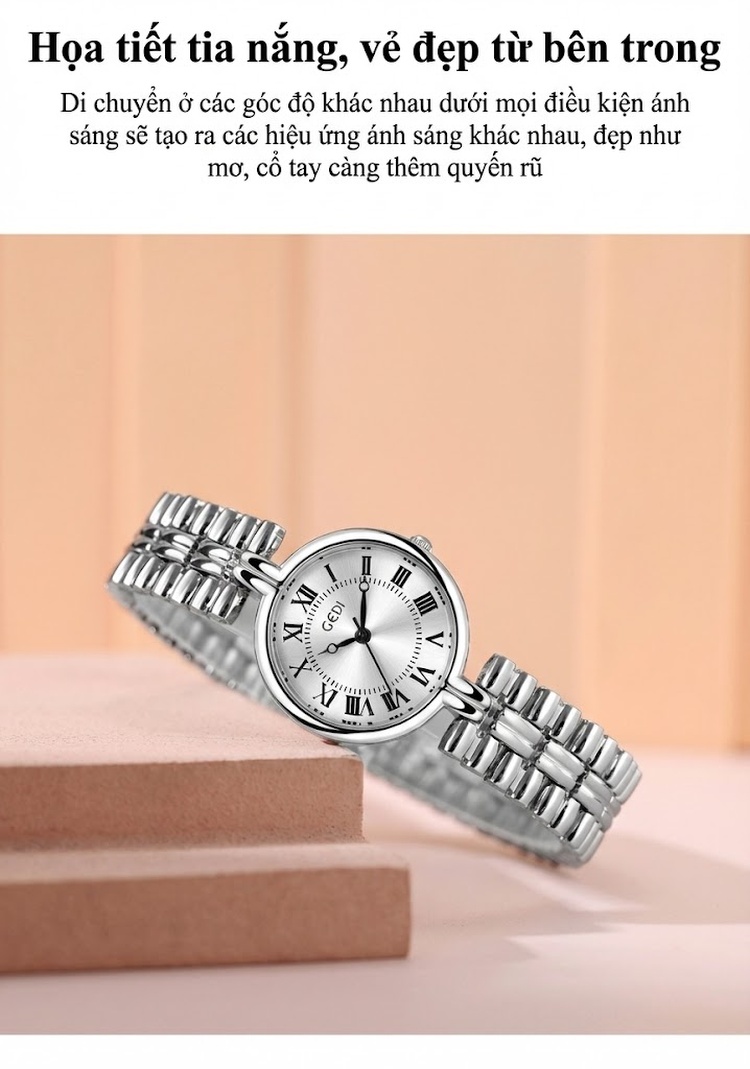 Đồng Hồ Nữ GEDI Mặt Số La Mã Chống Nước Phong Cách Vintage Màu Xanh, Vàng, Bạc, Trắng... chi tiết 3