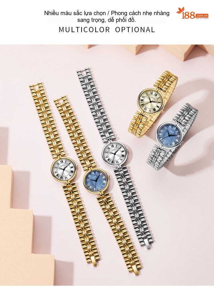Đồng Hồ Nữ GEDI Mặt Số La Mã Chống Nước Phong Cách Vintage Màu Xanh, Vàng, Bạc, Trắng... chi tiết 4