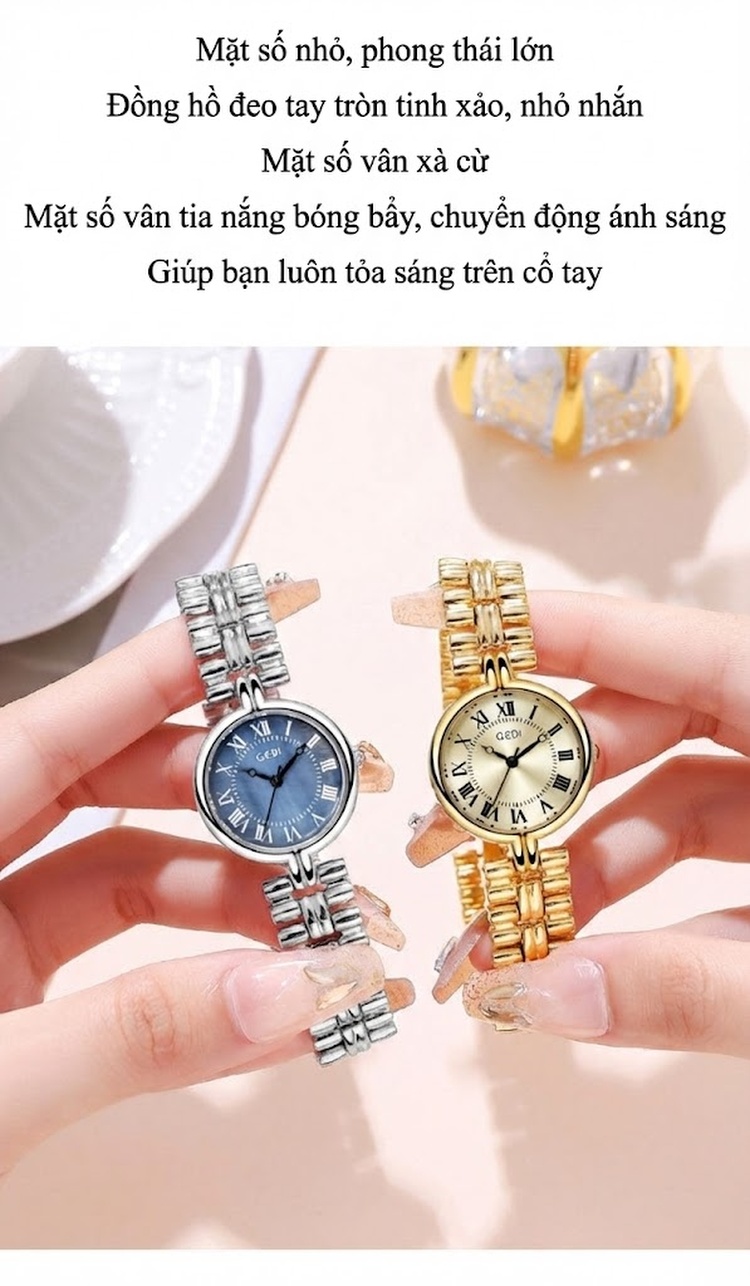 Đồng Hồ Nữ GEDI Mặt Số La Mã Chống Nước Phong Cách Vintage Màu Xanh, Vàng, Bạc, Trắng... chi tiết 8