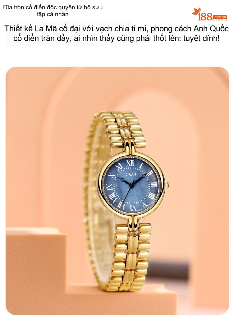 Đồng Hồ Nữ GEDI Mặt Số La Mã Chống Nước Phong Cách Vintage Màu Xanh, Vàng, Bạc, Trắng... chi tiết 9