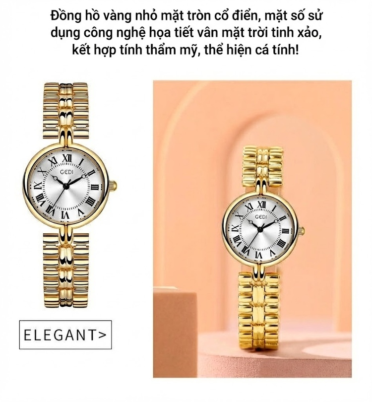 Đồng Hồ Nữ GEDI Mặt Số La Mã Chống Nước Phong Cách Vintage Màu Xanh, Vàng, Bạc, Trắng... chi tiết 10
