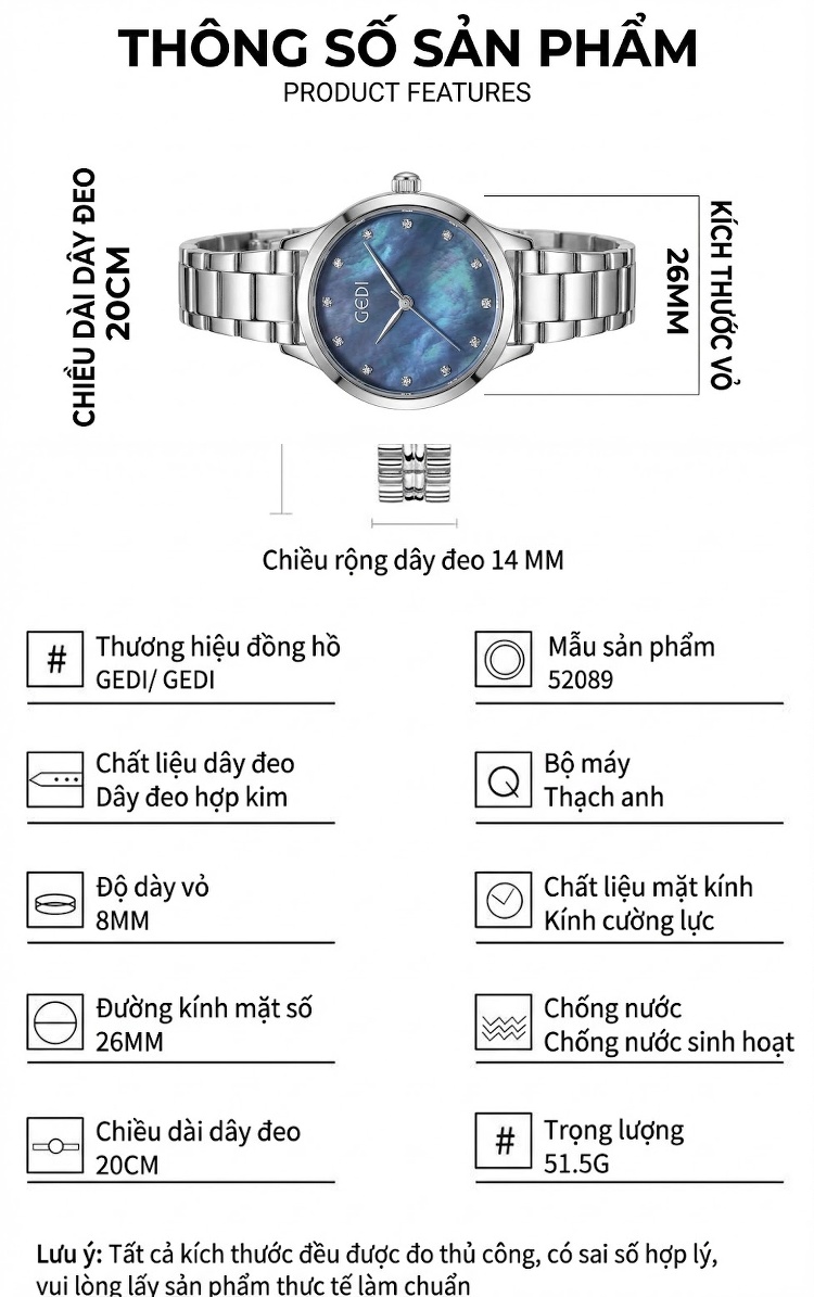 Đồng Hồ Nữ GEDI Mặt Số La Mã Chống Nước Phong Cách Vintage Màu Xanh, Vàng, Bạc, Trắng... chi tiết 5