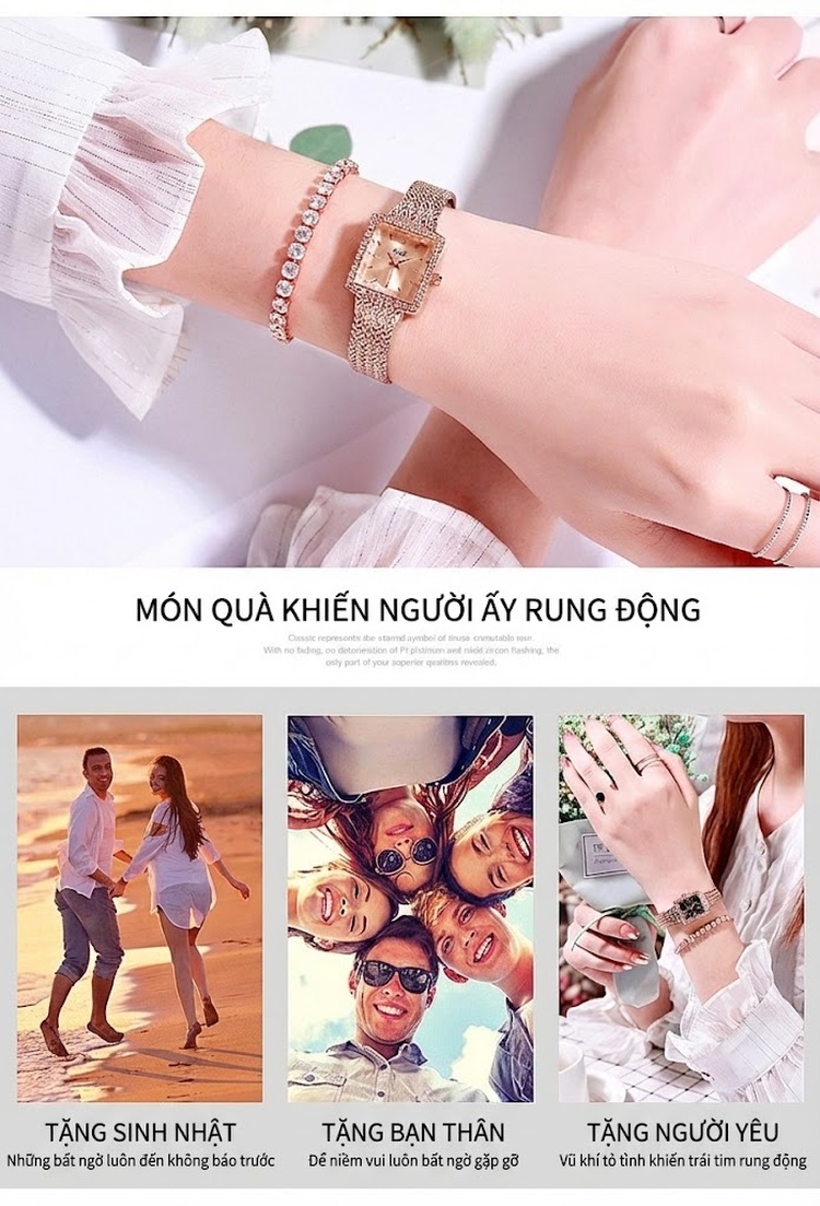 Đồng Hồ Nữ GEDI Mặt Vuông Cổ Điển Viền Đá Sang Trọng chi tiết 14