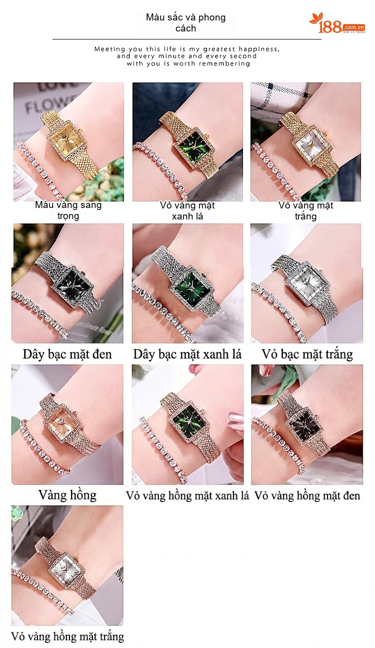 Đồng Hồ Nữ GEDI Mặt Vuông Cổ Điển Viền Đá Sang Trọng chi tiết 5