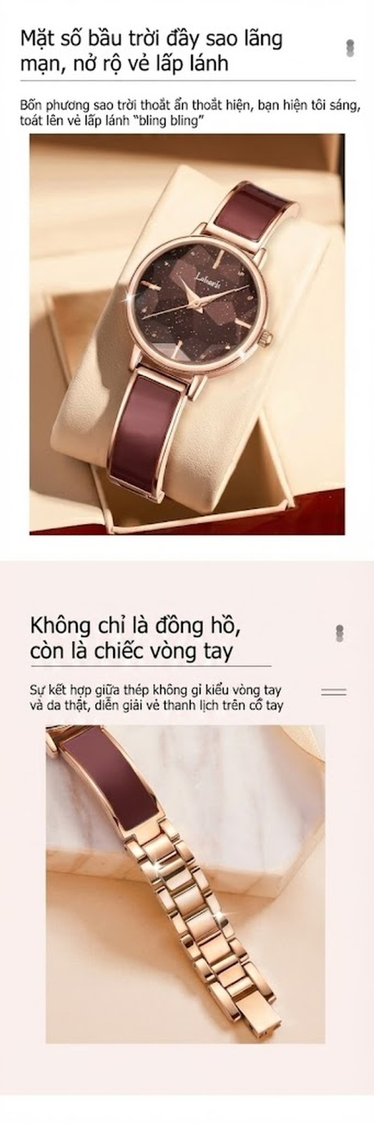 Đồng Hồ Nữ Labaoli Dây Da Mặt Đá Phong Cách Thời Trang Màu Nâu, Trắng, Xám chi tiết 3