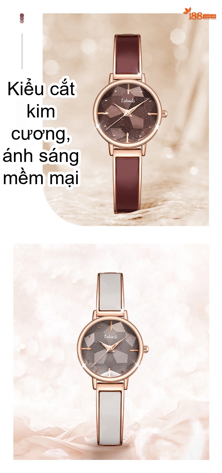 Đồng Hồ Nữ Labaoli Dây Da Mặt Đá Phong Cách Thời Trang Màu Nâu, Trắng, Xám chi tiết 4