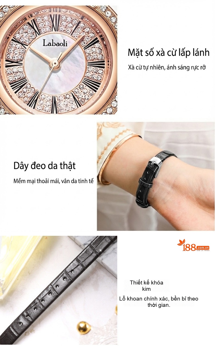 Đồng Hồ Nữ Labaoli Dây Da Mặt Số La Mã Đính Đá Phong Cách Retro Màu Đỏ, Đen chi tiết 9