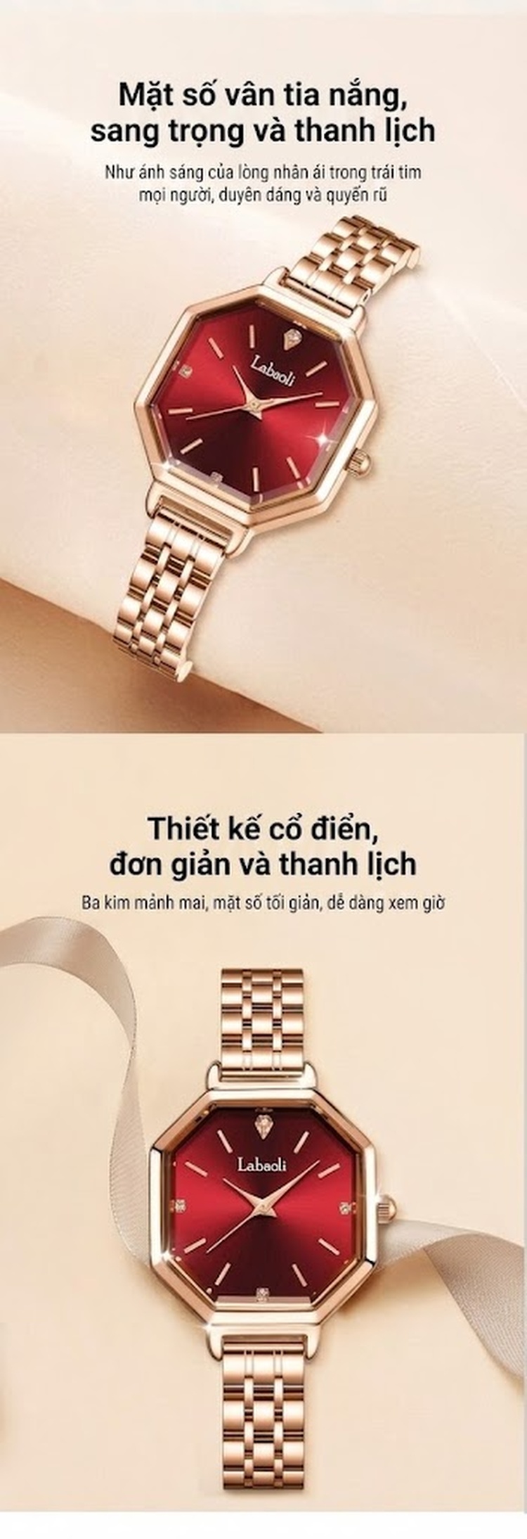 Đồng Hồ Nữ Labaoli Dây Thép Đa Giác LA045 Màu Hồng, Đỏ chi tiết 3