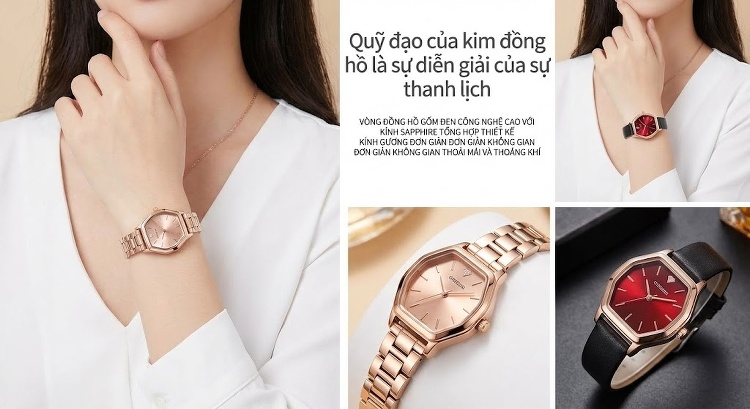 Đồng Hồ Nữ Labaoli Dây Thép Đa Giác LA045 Màu Hồng, Đỏ chi tiết 8