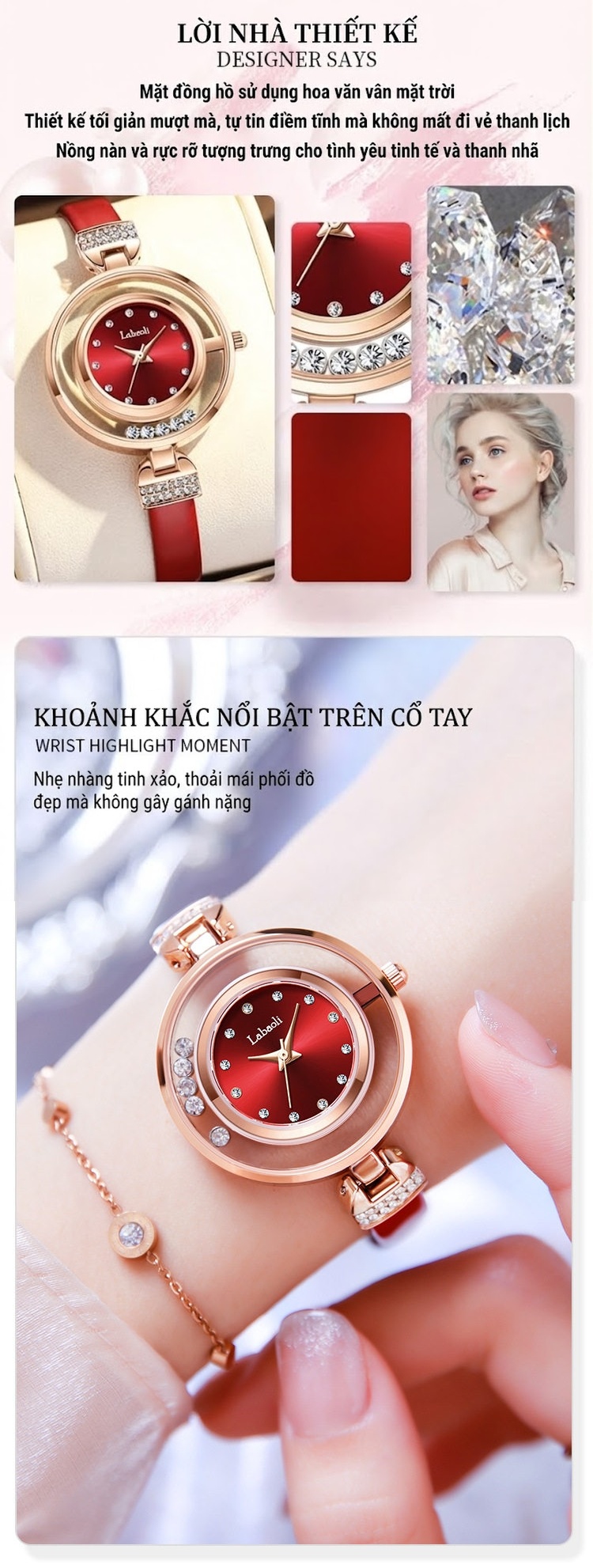Đồng Hồ Nữ Labaoli Mặt Khổng Tước Malachite Lộ Máy Chống Nước Màu Đen, Đỏ, Xanh Lá chi tiết 2