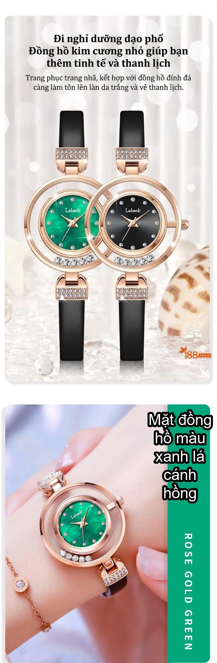 Đồng Hồ Nữ Labaoli Mặt Khổng Tước Malachite Lộ Máy Chống Nước Màu Đen, Đỏ, Xanh Lá chi tiết 3