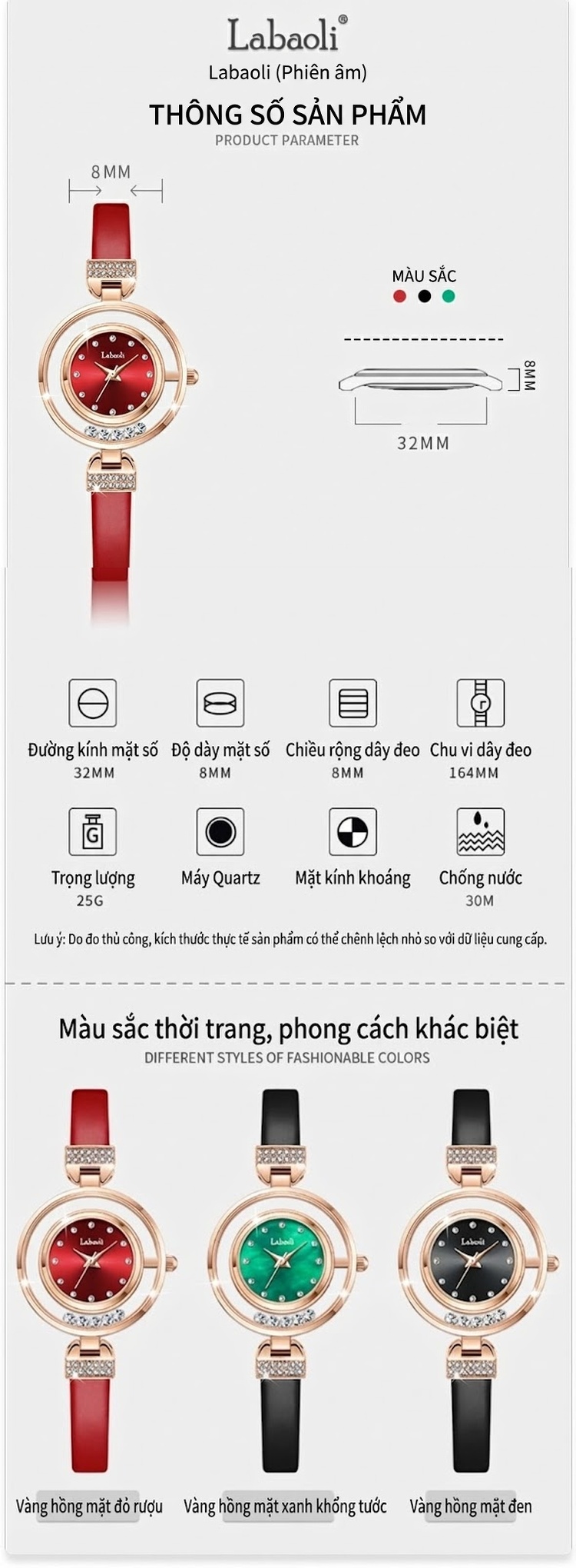 Đồng Hồ Nữ Labaoli Mặt Khổng Tước Malachite Lộ Máy Chống Nước Màu Đen, Đỏ, Xanh Lá chi tiết 6
